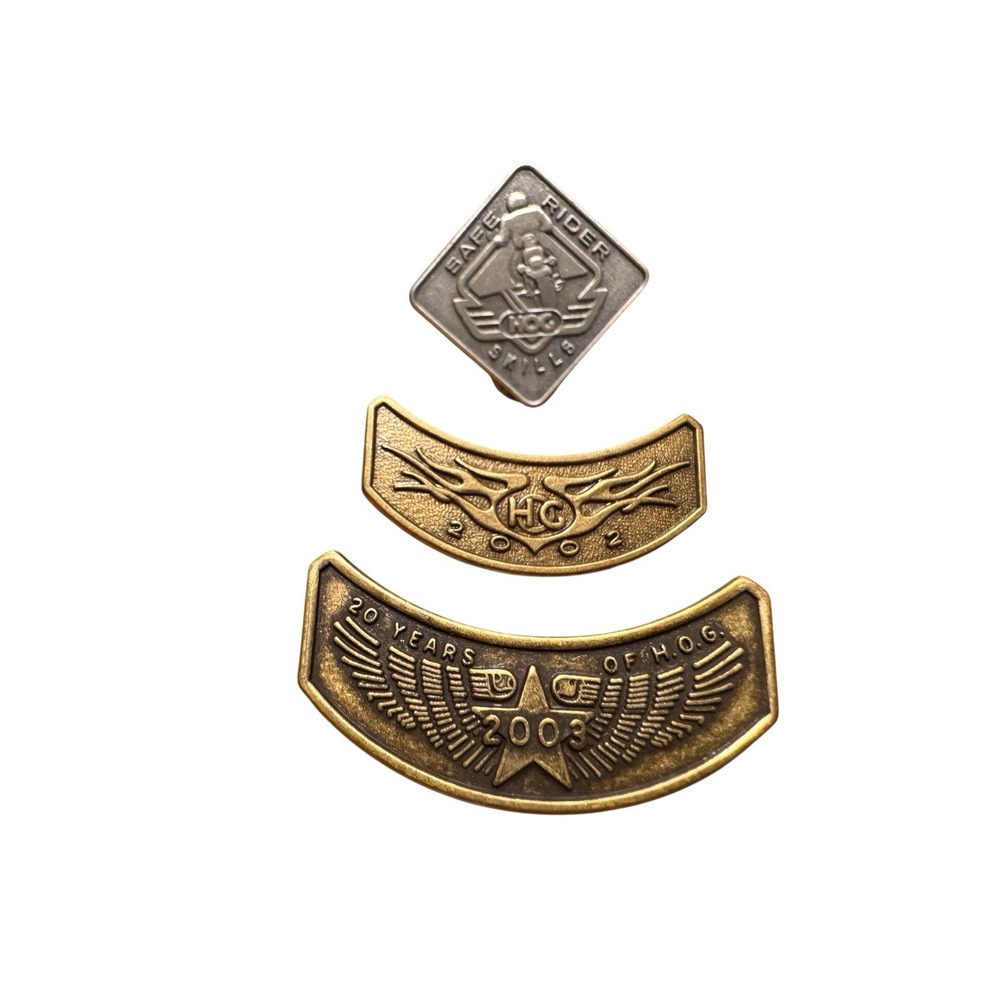 VTG Set Of 3 Harley Davidson HOG Lapel Pins Safe Rider, 20th Anniv, Owners Group
